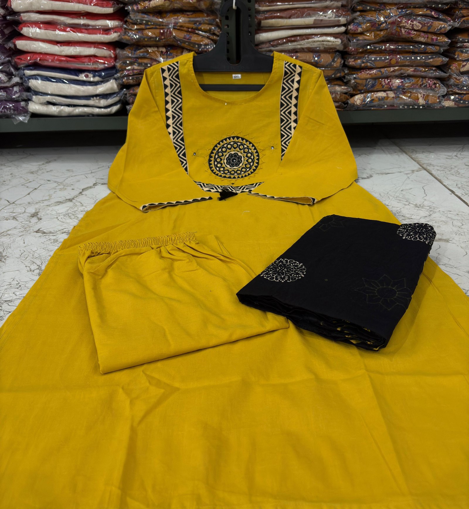 Yellow Handwork Cotton Suit Set